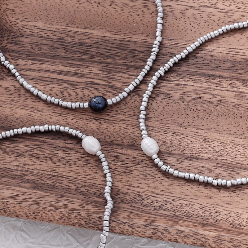 3-Piece Vintage Necklace Set with Freshwater Pearls and Beads – Handmade