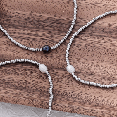 3-Piece Vintage Necklace Set with Freshwater Pearls and Beads – Handmade