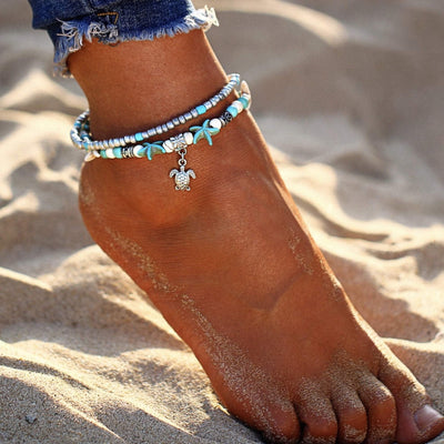 Ocean Anklet with Starfish and Turtle
