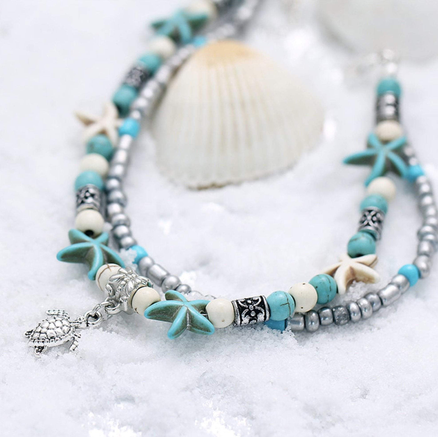Ocean Anklet with Starfish and Turtle
