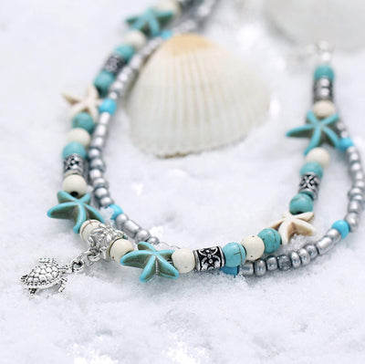 Ocean Anklet with Starfish and Turtle