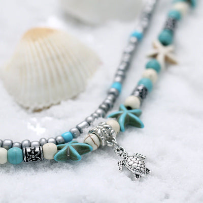 Ocean Anklet with Starfish and Turtle