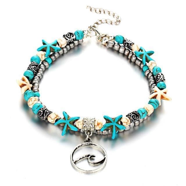 Ocean Anklet with Starfish and Turtle