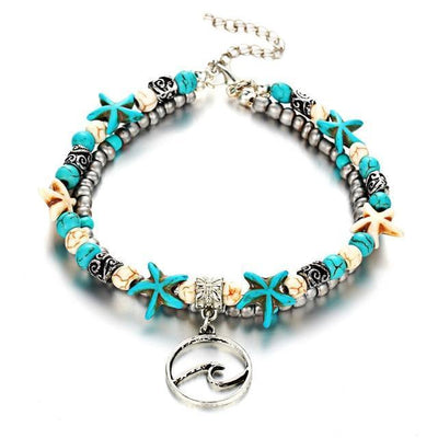 Ocean Anklet with Starfish and Turtle
