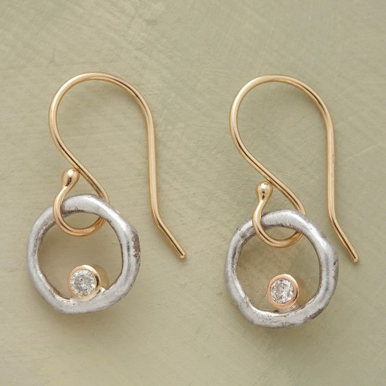 Vintage Gold and Silver Earrings with Zirconium