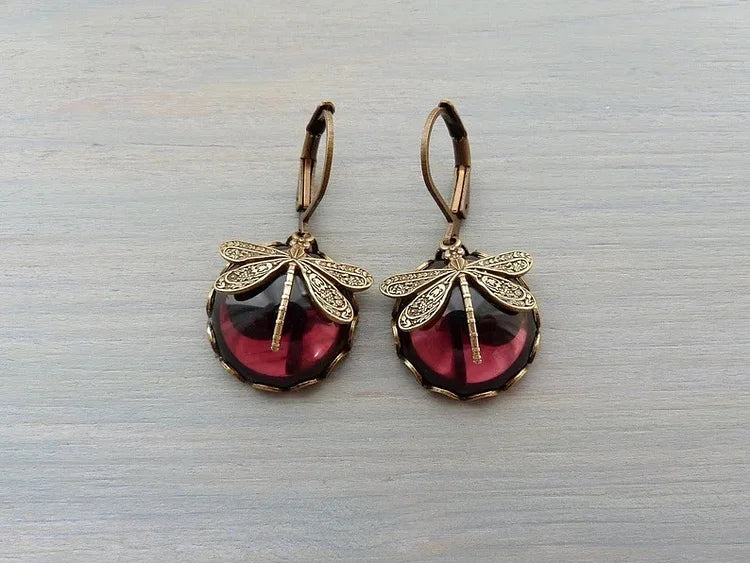 Antique Gold Spherical Dragonfly Earrings