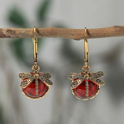 Antique Silver Spherical Dragonfly Earrings