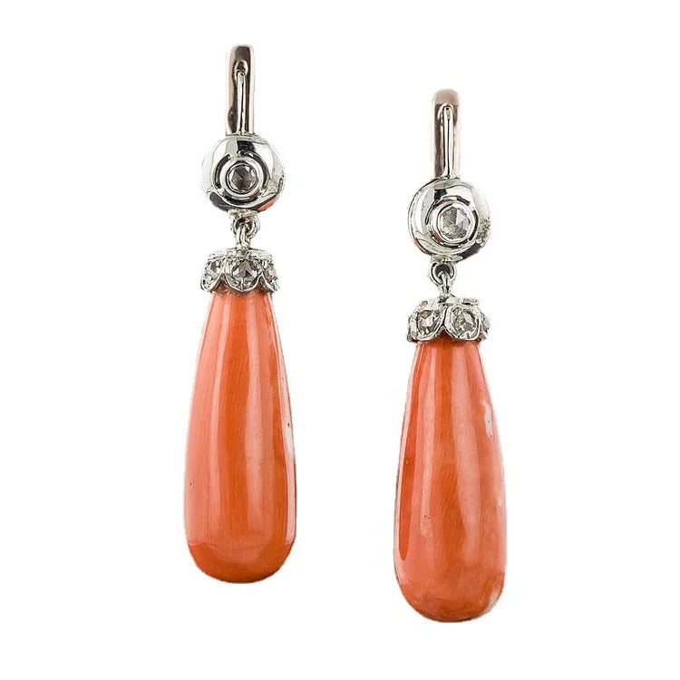 Bohemian Antique Coral Drop Earrings