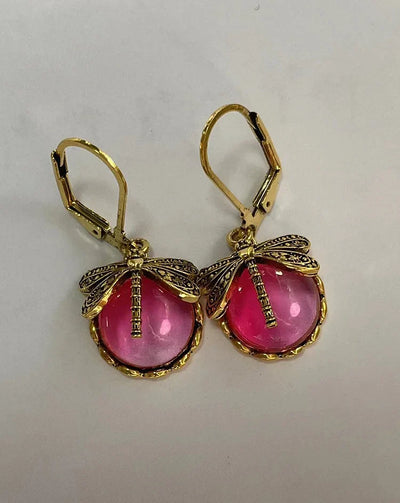 Antique Gold Spherical Dragonfly Earrings