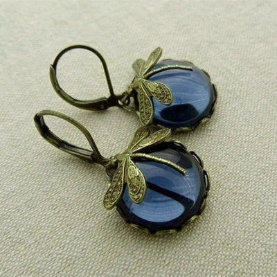 Antique Gold Spherical Dragonfly Earrings