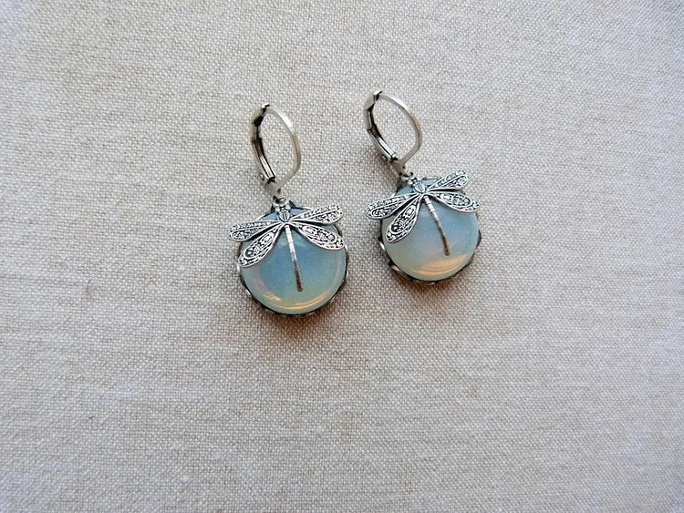 Antique Gold Spherical Dragonfly Earrings