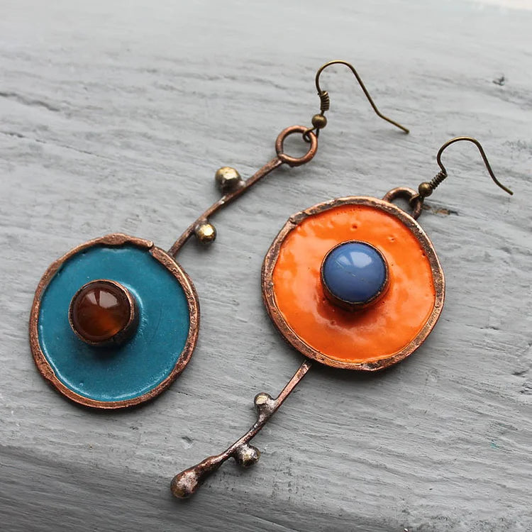 Asymmetric Graffiti Earrings in Antique Bronze