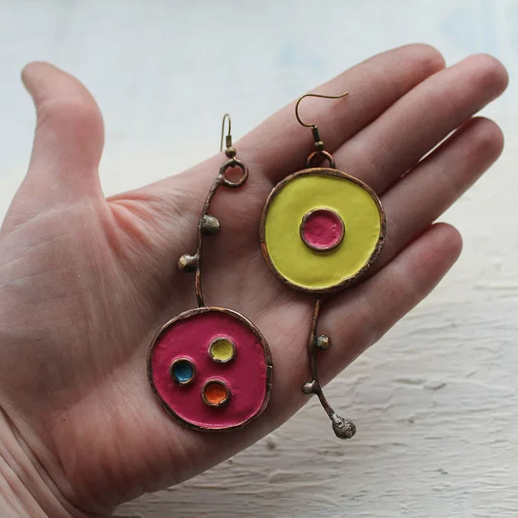 Asymmetric Graffiti Earrings in Antique Bronze