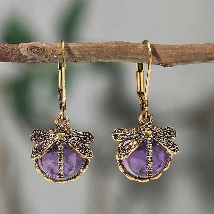 Antique Silver Spherical Dragonfly Earrings