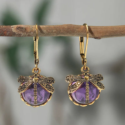 Antique Silver Spherical Dragonfly Earrings