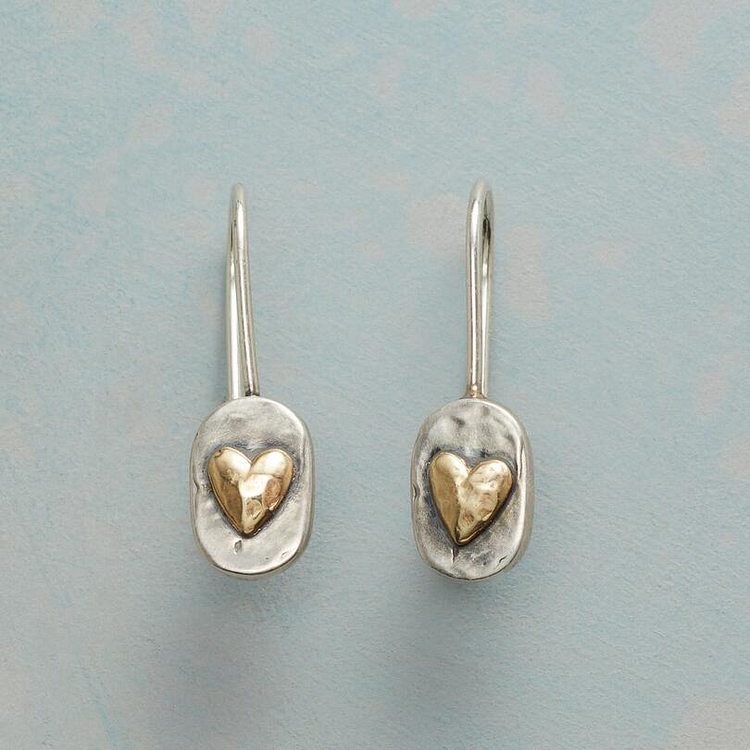 Vintage Heart-Shaped Earrings with Gold Inlay