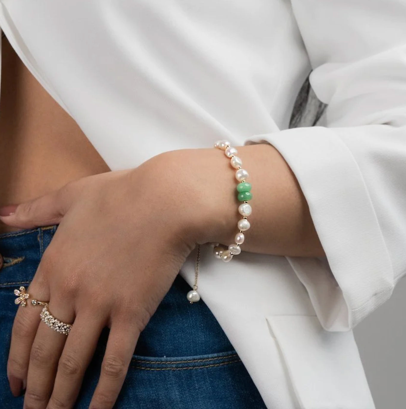 Freshwater Pearl and Aventurine Bracelet