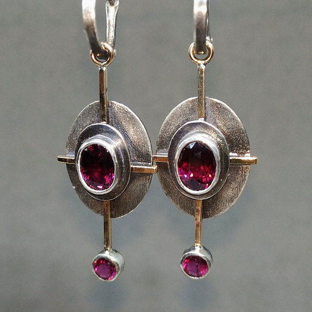 Boho Garnet Crystal Earrings in Sterling Silver