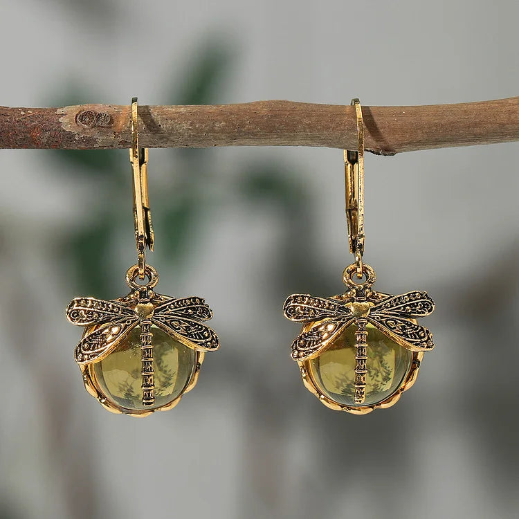 Antique Silver Spherical Dragonfly Earrings
