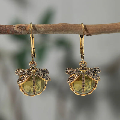 Antique Silver Spherical Dragonfly Earrings