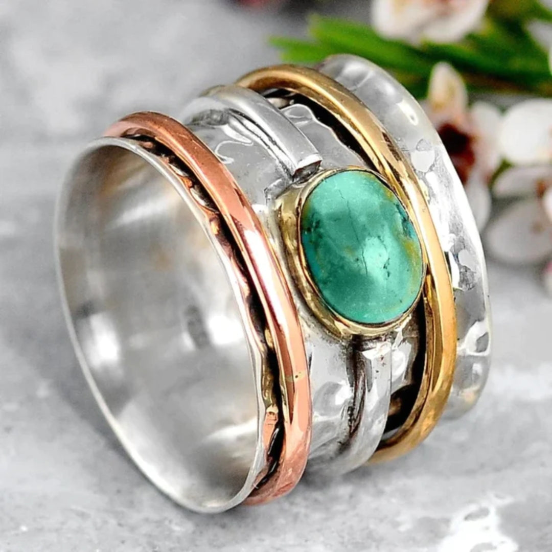 Carlota – Vintage Gold and Silver Ring with Turquoise