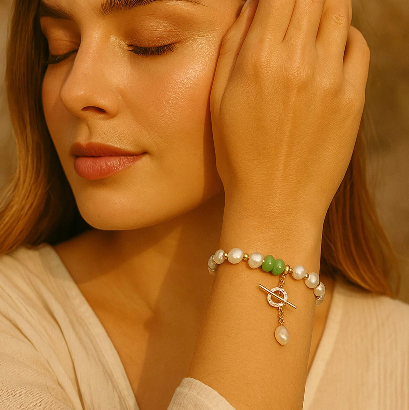 Freshwater Pearl and Aventurine Bracelet