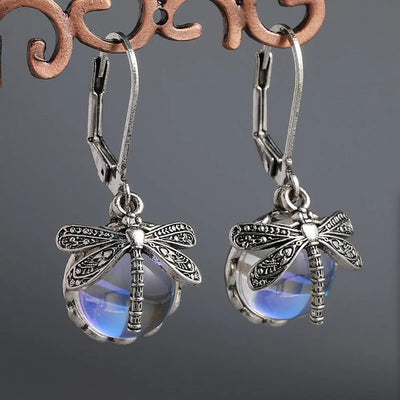 Antique Silver Spherical Dragonfly Earrings