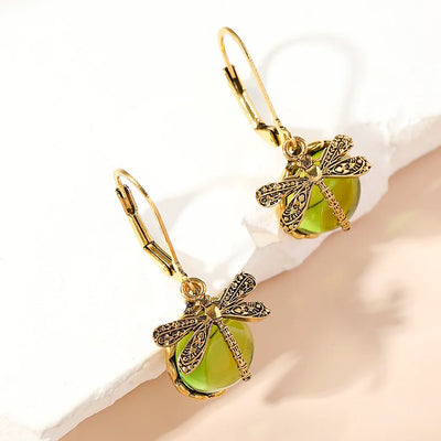 Antique Silver Spherical Dragonfly Earrings