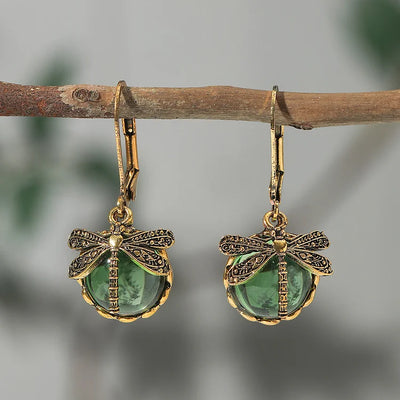 Antique Silver Spherical Dragonfly Earrings