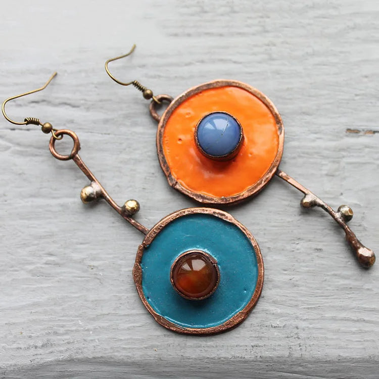 Asymmetric Graffiti Earrings in Antique Bronze