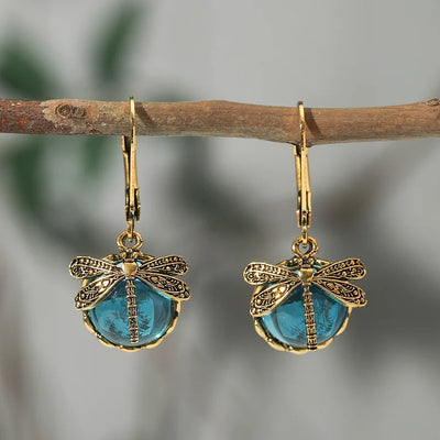 Antique Silver Spherical Dragonfly Earrings