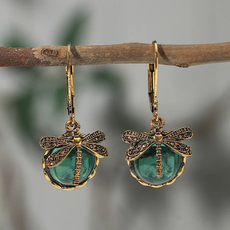 Antique Silver Spherical Dragonfly Earrings