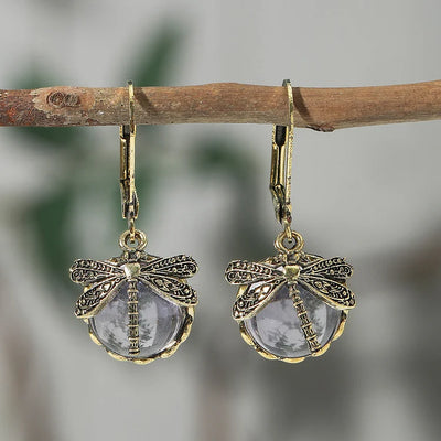 Antique Silver Spherical Dragonfly Earrings