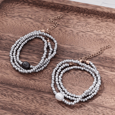 3-Piece Vintage Necklace Set with Freshwater Pearls and Beads – Handmade