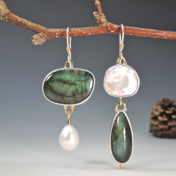 Vintage Silver Earrings with Natural Stones