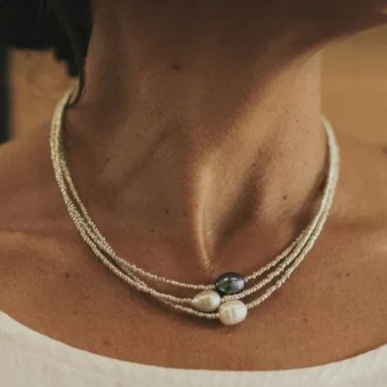 3-Piece Vintage Necklace Set with Freshwater Pearls and Beads – Handmade